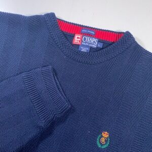 Chaps Ralph Lauren‎ Mens Blue Cotton Sweater Crew Neck Pullover Crown Logo L